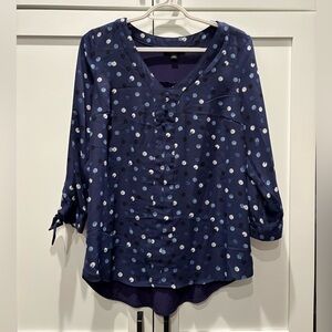 Polka Dot V-Neck Blouse - Blue